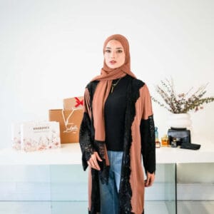 Café Brown Lace Open Abaya Set