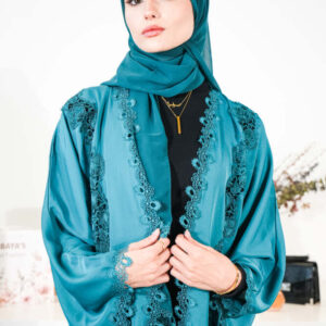 Turquoise Lace Open Abaya Set